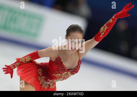 Lo skater di figura Alina Zagitova di Russia si esibisce durante l'evento di pattinaggio gratuito per le donne al Campionato europeo di pattinaggio a figura 2018 ISU, presso la Megasport Arena di Mosca, Russia, il 20 gennaio 2018. (Foto di Igor Russak/NurPhoto) Foto Stock