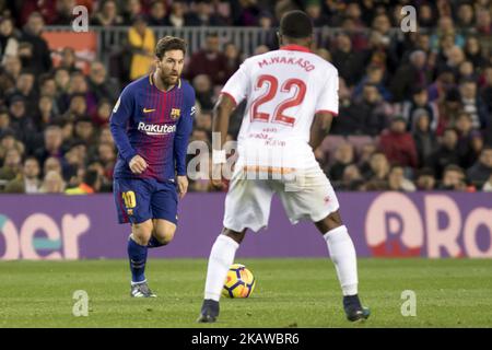 Leo messi durante la partita di calcio spagnola tra il FC Barcelona e il Deportivo Alaves allo stadio Camp Nou di Barcellona, Catalogna, Spagna il 28,2018 gennaio (Foto di Miquel Llop/NurPhoto) Foto Stock