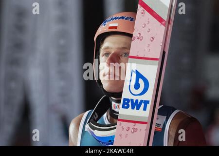Dawid Kuboi, Polonia, dopo il salto finale durante la grande gara individuale di Hill alla FIS Ski Jumping World Cup, a Zakopane, Polonia. Domenica 28 gennaio 2018, a Zakopane, Polonia. (Foto di Artur Widak/NurPhoto) Foto Stock