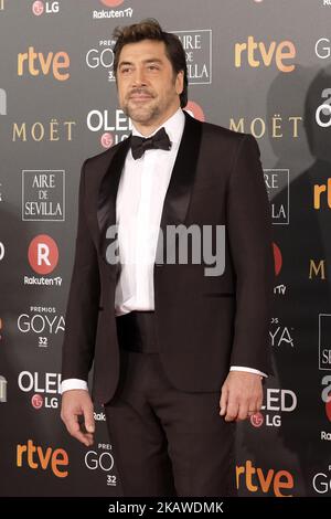 Javier Bardem partecipa al Goya Cinema Awards 2018 al Madrid Marriott Auditorium il 3 febbraio 2018 a Madrid, Spagna. (Foto di Oscar Gonzalez/NurPhoto) Foto Stock