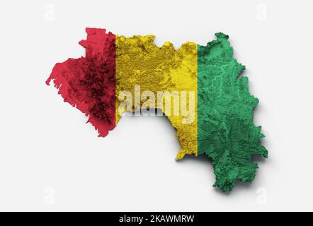 Guinea Map Flag rilievo ombreggiato colore altezza mappa su sfondo bianco 3D illustrazione Foto Stock