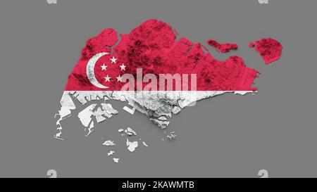 Singapore Map Flag rilievo ombreggiato colore Mappa altezza su sfondo bianco 3D illustrazione Foto Stock