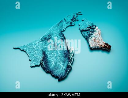 Mappa topografica di brunei Darussalam Mappa ipsometrica della tinta di elevazione spettrale della mappa di rilievo ombreggiata 3D illustrazione Foto Stock