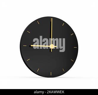 Orologio Premium Gold icona isolato su sfondo nero. Figura 9 icona dell'ora 3D Foto Stock