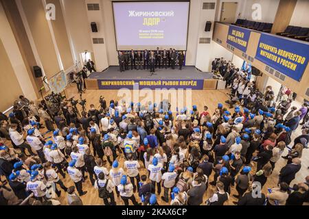 Rally del candidato presidenziale per le elezioni russe 2018, Vladimir Zhirinovsky, nella sede del partito LPDR a Mosca. (Foto di Celestino Arce/NurPhoto) Foto Stock