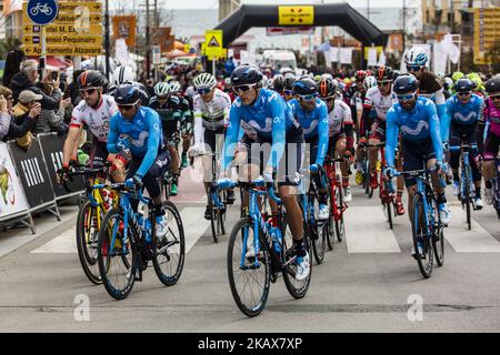 Inizio della guida da 02 QUINTANA, Nairo (col) del TEAM MOVISTAR Ciclismo: 98th volta Ciclista a Catalunya 2018 / tappa 1 Calella - Calella del 152,3km durante il Tour di Catalunya, 19th marzo 2018 a Calella, Spagna. (Foto di Xavier Bonilla/NurPhoto) Foto Stock