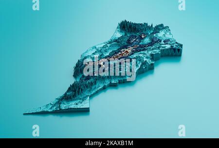 Mappa topografica del Marocco grafico della tinta di elevazione ipsometrica spectral Shaded relief map 3D Foto Stock