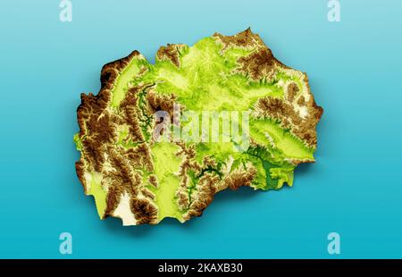 Mappa Macedonia del nord rilievo ombreggiato colore altezza mappa sul mare sfondo blu 3D illustrazione Foto Stock