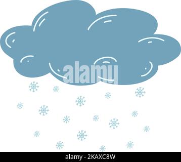 Cartoon mano disegnata nuvola con neve. Illustrazione vettoriale delle previsioni del tempo, icone dei fenomeni naturali in stile infantile. Illustrazione Vettoriale