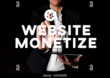 Scrittura visualizzazione testo Sito web Monetizza. Vetrina aziendale componente fondamentale per proteggere e proteggere la cornice dei siti web decorata con fiori colorati Foto Stock
