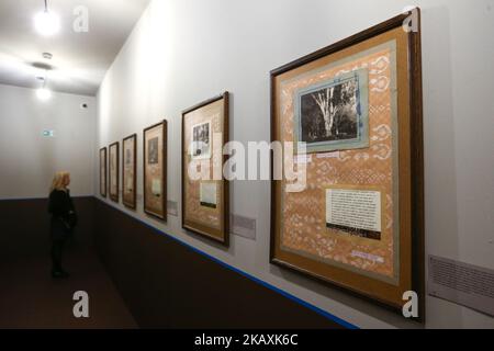 Una donna vede una mostra intitolata "non tutti saranno portati nel futuro" dagli artisti concettuali Ilya ed Emilia Kabakov al Museo dell'Hermitage di Stato a San Pietroburgo, Russia il 20 aprile 2018. (Foto di Igor Russak/NurPhoto) Foto Stock