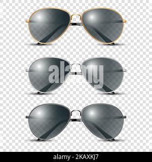 Set di occhiali Vector 3D Realistic con montatura rotonda e vetro trasparente nero isolati, trasparenti per uomo e donna, Accessori. Ottica, lente Illustrazione Vettoriale