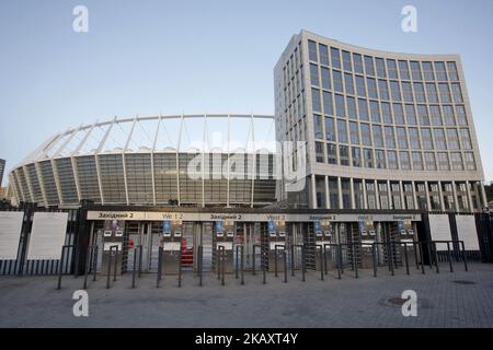 Una visione generale dello stadio di calcio NSC Olimpiyskiy, dove si terrà la finale della finale della UEFA Champions League 2018 , Kiev, Ucraina, 02 maggio 2018 . Kiev si prepara a tenere la partita finale della finale di UEFA Champions League 2018 il 26 maggio 2018. Foto Stock