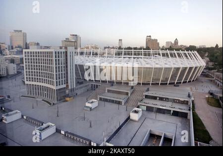 Una visione generale dello stadio di calcio NSC Olimpiyskiy, dove si terrà la finale della finale della UEFA Champions League 2018 , Kiev, Ucraina, 02 maggio 2018 . Kiev si prepara a tenere la partita finale della finale di UEFA Champions League 2018 il 26 maggio 2018. Foto Stock