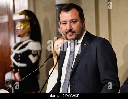 Leader della Lega Matteo Salvini al termine delle consultazioni del Presidente della Repubblica per la formazione del nuovo Governo il 07 maggio 2018 a Roma (Foto di Silvia Lore/NurPhoto) Foto Stock