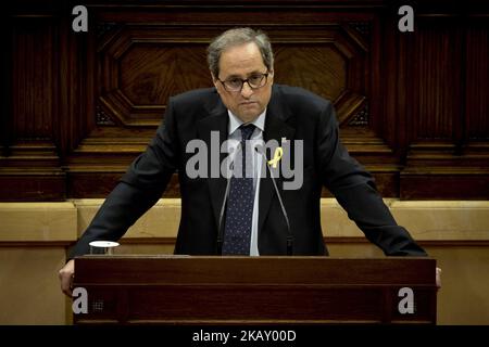 Joaquim Torra, candidato per l'indipendenza, durante il presidente regionale della Catalogna al parlamento catalano a Barcellona, Catalogna, Spagna il 12 maggio 2018 (Foto di Miquel Llop/NurPhoto) Foto Stock