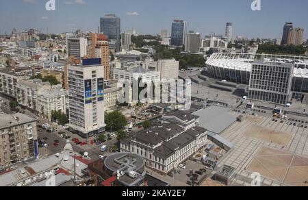 Una panoramica generale all'interno dello stadio di calcio NSC Olimpiyskiy, dove si terrà la finale della finale di UEFA Champions League 2018 , Kiev, Ucraina, 23 maggio 2018 . Kiev si prepara alla finale di UEFA Champions League 2018 che si disputerà il 26 maggio presso lo Stadio Olimpiyskiy della NSC. (Foto di Str/NurPhoto) Foto Stock