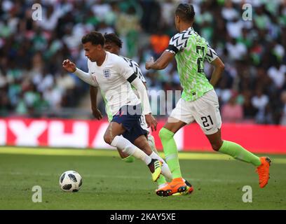 Il DELE alli inglese controlla la palla durante la partita internazionale tra Inghilterra e Nigeria allo stadio di Wembley, Londra, il 02 giugno 2018 (Foto di Kieran Galvin/NurPhoto) Foto Stock