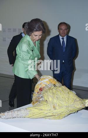 La Regina Sofia partecipa alla mostra di Biennale di Arte Contemporanea 'Fundacion ONCE' al Palazzo Cibeles il 5 giugno 2018 a Madrid, Spagna. (Foto di Oscar Gonzalez/NurPhoto) Foto Stock