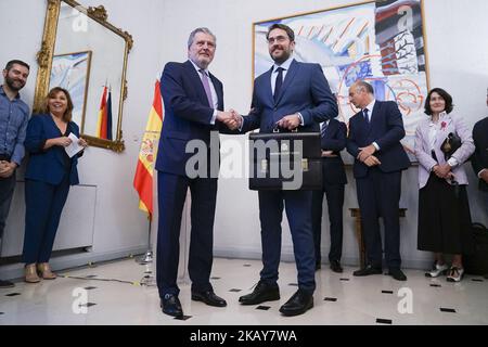 Nuovo Ministro spagnolo della Cultura e dello Sport, Maxim Huerta durante la tradizionale cerimonia di trasferimento di poteri al Ministero della Cultura, a Madrid (Spagna), 07 giugno 2018. (Foto di Oscar Gonzalez/NurPhoto) Foto Stock