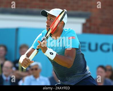 Jay Clarke (GBR) durante i Fever-Tree Championships 1st partita di turno tra Sam Querrey (USA) contro Jay Clarke (GBR) al Queen's Club, Londra, il 18 giugno 2018 (Foto di Kieran Galvin/NurPhoto) Foto Stock