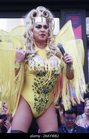 I partecipanti partecipano alla tradizionale gara dei tacchi della LGBTI Pride, in via Pelayo, a Madrid, Spagna, 05 luglio 2018 (Foto di Oscar Gonzalez/NurPhoto) Foto Stock