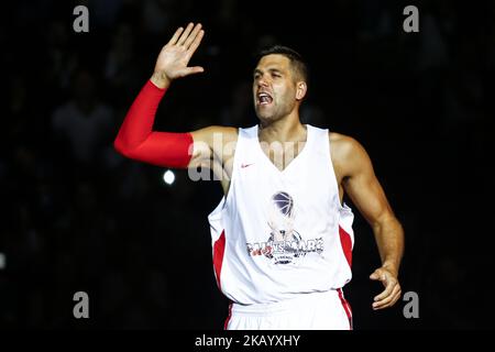 Felipe Reyes dalla Spagna del Real Madrid durante la partita di beneficenza e amichevole Pau Gasol vs Marc Gasol, con giocatori europei e americani NBA per aiutare i giovani giocatori di basket e squadre in via di sviluppo a Fontajau Pavillion, Girona il 8 luglio del 2018. (Foto di Xavier Bonilla/NurPhoto) Foto Stock