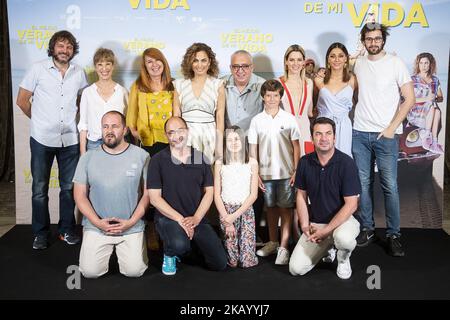 Salva Reina, Nathalie Sesena, Gracia Olaya, toni Acosta, Leo Harlem, Maggie Civantos, Mariam Hernandez, il direttore Dani de la Orden, Ricardo Castella, Jordi Sanchez, Stephanie Gil, Alejandro Serrano e Arturo Valls partecipano alla presentazione di 'El mejor verano de mi vida' all'Intercontinental Hotel di Madrid, Spagna. Luglio 09, 2018. (Foto di BorjaB.Hojas/NurPhoto) Foto Stock