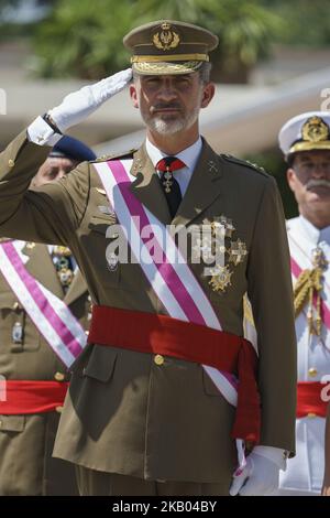 Re Felipe VI di Spagna partecipa alla consegna degli uffici reali di occupazione presso l'Accademia Centrale della Difesa il 18 luglio 2018 a Madrid, Spagna (Foto di Oscar Gonzalez/NurPhoto) Foto Stock