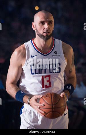 Marcin Gortat durante il gioco di basket di beneficenza 'Gortat Team' (celebrità) contro l'Esercito Polacco, organizzato da Marcin Gortat (giocatore NBA), all'Atlas Arena di Lodz, Polonia il 21 luglio 2018 (Foto di Mateusz Wlodarczyk/NurPhoto) Foto Stock