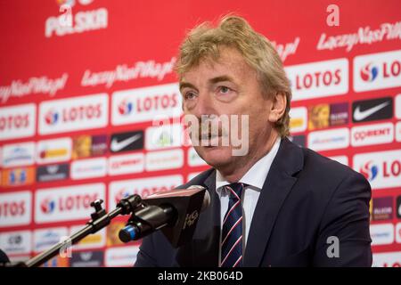 Presidente dell'Associazione calcistica polacca Zbigniew Boniek durante una conferenza stampa presso lo Stadio Nazionale di Varsavia, Polonia, il 23 luglio 2018. Jerzy Brzeczek, ex capitano della nazionale polacca, è stato scelto come nuovo allenatore della squadra dopo che il contratto di Adam Nawalka non è stato prorogato dopo l'uscita della Coppa del mondo polacca. (Foto di Mateusz Wlodarczyk/NurPhoto) Foto Stock