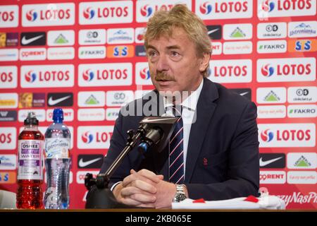 Presidente dell'Associazione calcistica polacca Zbigniew Boniek durante una conferenza stampa presso lo Stadio Nazionale di Varsavia, Polonia, il 23 luglio 2018. Jerzy Brzeczek, ex capitano della nazionale polacca, è stato scelto come nuovo allenatore della squadra dopo che il contratto di Adam Nawalka non è stato prorogato dopo l'uscita della Coppa del mondo polacca. (Foto di Mateusz Wlodarczyk/NurPhoto) Foto Stock