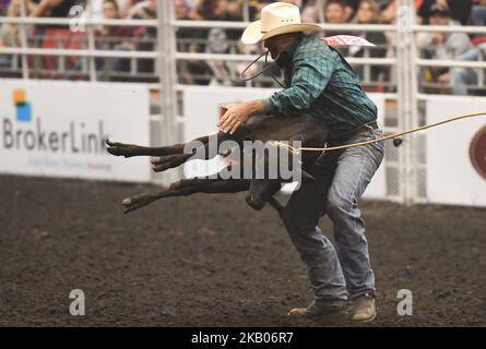 capodistria Josh Eirikson di Pincher Creek, AB, in azione durante il K-Days Rodeo di Edmonton. Domenica 22 luglio 2018, a Edmonton, Alberta, Canada. (Foto di Artur Widak/NurPhoto) Foto Stock