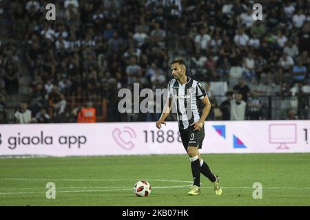 Aleksandar Prijovic del PAOK durante il secondo turno di qualificazione della Champions League, partita di calcio di prima tappa tra il PAOK FC e il FC Basel, allo stadio Toumba di Salonicco, in Grecia, il 24 luglio 2018. PAOK ha vinto 2-1. PAOK Salonicco Scorers: José Cañas (32'), Aleksandar Prijovic (80'). FC Basel Scorers: Albian Ajeti (82') Foto Stock