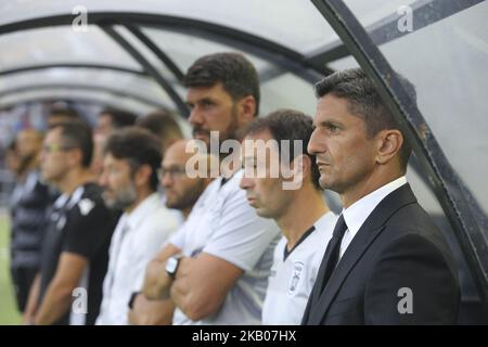 Razvan Lucescu allenatore di PAOK durante il secondo turno di qualificazione della Champions League partita di calcio di prima tappa tra PAOK FC e FC Basel, presso lo stadio Toumba di Salonicco (Grecia) il 24 luglio 2018. PAOK ha vinto 2-1. PAOK Salonicco Scorers: José Cañas (32'), Aleksandar Prijovic (80'). FC Basel Scorers: Albian Ajeti (82') Foto Stock