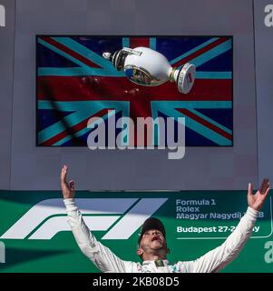 Lewis Hamilton di Gran Bretagna e Mercedes AMG Petronas hanno vinto il Gran Premio d'Ungheria di Formula 1 Rolex il 29 luglio 2018 a Mogyoród, Ungheria. (Foto di Robert Szaniszló/NurPhoto) Foto Stock