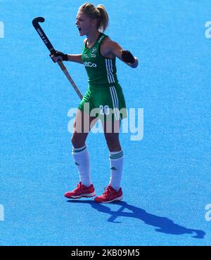 WATKINS Chloe d'Irlanda celebra il suo obiettivo durante la Coppa del mondo di FH Hockey 2018 Day 13 Match semi Final Game 34 tra Irlanda e Spagna al Lee Valley Hockey & Tennis Centre nel Queen Elizabeth Olympic Park di Londra, Regno Unito il 4 agosto 2018. (Foto di Action Foto Sport/NurPhoto) Foto Stock