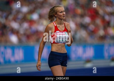 Michaela Hrubá della Repubblica Ceca durante la qualifica di High Jump per le donne allo Stadio Olimpico di Berlino al Campionato europeo di Atletica 8/8/2018. (Foto di Ulrik Pedersen/NurPhoto) Foto Stock