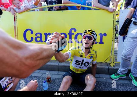 Michal Kwiatkowski, Sky Team, si ferma dopo aver vinto la quinta tappa della gara ciclistica 75th Tour de Poologne, UCI World Tour a Bielsko-Biala, Polonia, 8 agosto 2018 (Foto di Dominika Zarzycka/NurPhoto) Foto Stock