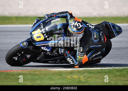 10° pilota italiano Luca Marini del Team SKY Racing Team VR46 durante il riscaldamento del Gran premio di MotoGP austriaco nel Red Bull Ring di Spielberg, il 12 agosto 2018. (Foto di Andrea Diodato/NurPhoto) Foto Stock