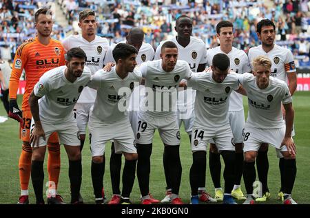 Valencia CF team durante la partita tra RCD Espanyol e Valencia CF, corrispondente alla settimana 2 della que spanish League, disputata allo stadio RCDE, il 26th agosto 2018, a Barcellona, Spagna. -- (Foto di Urbanandsport/NurPhoto) Foto Stock