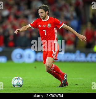 Joe Allen del Galles in azione durante la UEFA Nations League tra il Galles e la Repubblica d'Irlanda allo stadio di Cardiff City, Cardiff, il 06 settembre 2018. (Foto di Action Foto Sport/NurPhoto) Foto Stock