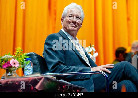 Il leader spirituale tibetano Dalai lama (non in foto) parla con l'attore americano Richard Gere durante una conferenza sulla Campagna internazionale per il Tibet ad Ahoy a Rotterdam, il 16 settembre 2018. Il Dalai lama, di 83 anni, si trova nei Paesi Bassi per quattro giorni. (Foto di Romy Arroyo Fernandez/NurPhoto) Foto Stock