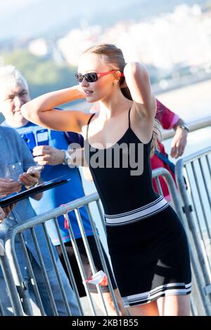 Lily-Rose Depp partecipa alla Photocall 'A Faithful Man' durante il San Sebastian Film Festival 66th a San Sebastian il 22 settembre 2018 a San Sebastian, Spagna. (Foto di Manuel Romano/NurPhoto) Foto Stock