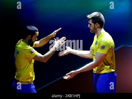 USA / Brasile - FIVP Campionato del mondo uomini Final Six Pool i Team Brazil presentazione alla pala Alpitour di Torino il 28 settembre 2018 (Foto di Matteo Ciambelli/NurPhoto) Foto Stock