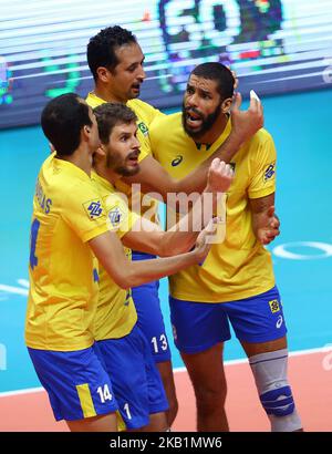 Polonia / Brasile - FIVP Campionato del mondo uomini finale Brasile celebrazione a pala Alpitour a Torino il 30 settembre 2018 (Foto di Matteo Ciambelli/NurPhoto) Foto Stock