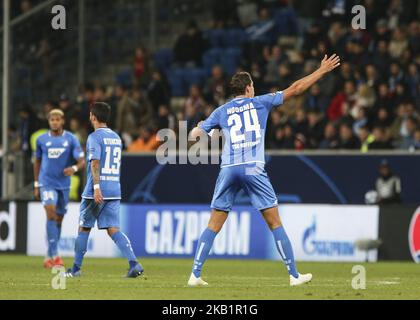 Justin Hoogma, durante la UEFA Champions League Group F partita di calcio tra TSG 1899 Hoffenheim e Manchester City presso la Rhein-Neckar-Arena di Sinsheim, Germania sudoccidentale, il 2 ottobre 2018. (Foto di Elyxandro Cegarra/NurPhoto) Foto Stock