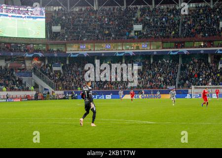 Il portiere di Lokomotiv Marinato Guilherme durante la partita di Gruppo D della UEFA Champions League tra il FC Lokomotiv Moscow e il FC Schalke 04 allo stadio Lokomotiv il 3 ottobre 2018 a Mosca, Russia. (Foto di Alex Cavendish/NurPhoto) Foto Stock