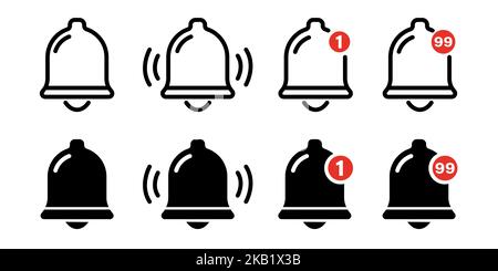 Icona della campana di notifica impostata. Suoneria e notifica per orologio e smartphone. Illustrazione del vettore isolato. Illustrazione Vettoriale
