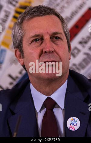 Conferenza stampa alla stampa estera a Roma con 'Emma Bonino, Bruno Tabacci e il coordinatore di +Europa, Benedetto della Vedova, il 16 ottobre 2018 a Roma (Foto di Andrea Ronchini/NurPhoto) Foto Stock